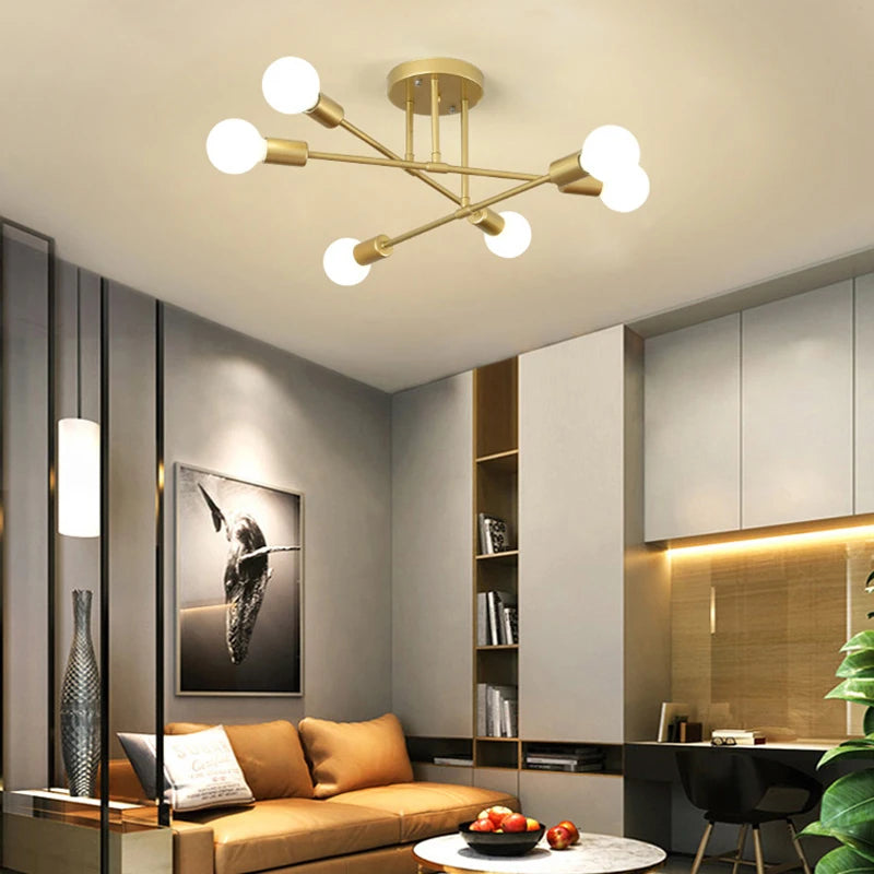 Retro Industrial Wrought Iron Material 6Heads LED Ceiling Lamp Home Luminaire Modern Living Room Light E27 Decoration Light