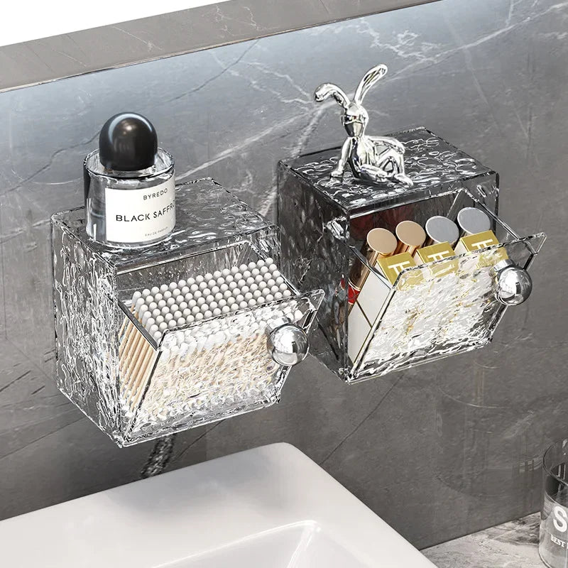 Bathroom Mirror Cabinet Storage Box Makeup Remover Cotton Swab Box Wall-mounted Flip-top Washbasin Toilet Bathroom Storage Rack