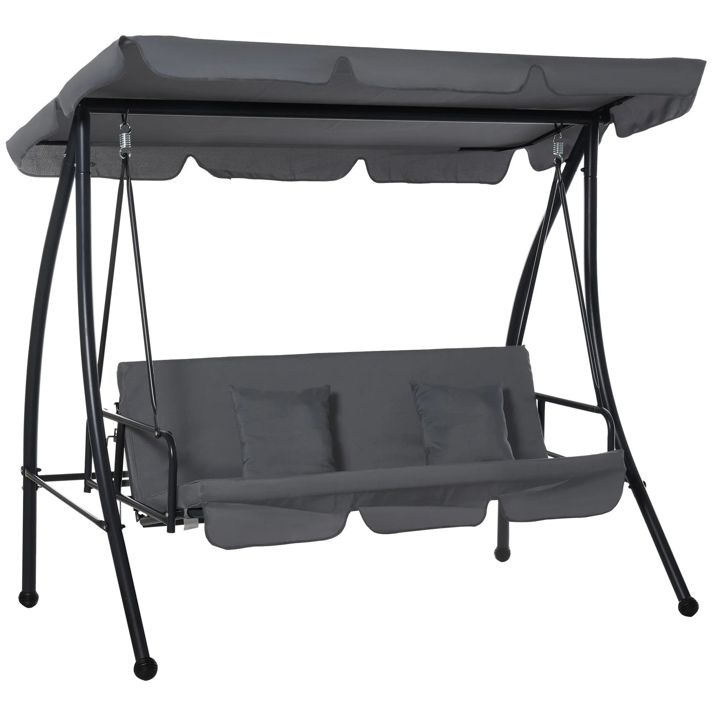 Outsunny Outdoor 2-in-1 Swing Chair Lounger 3 Seater Garden Swing Seat Bed Hammock Bed Convertible Tilt Canopy W/ Cushion