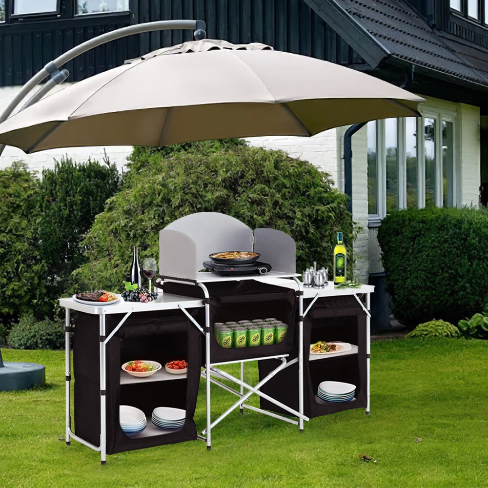 Voltsify Camping Kitchen Stand Unit Storage Portable Outdoor Black
