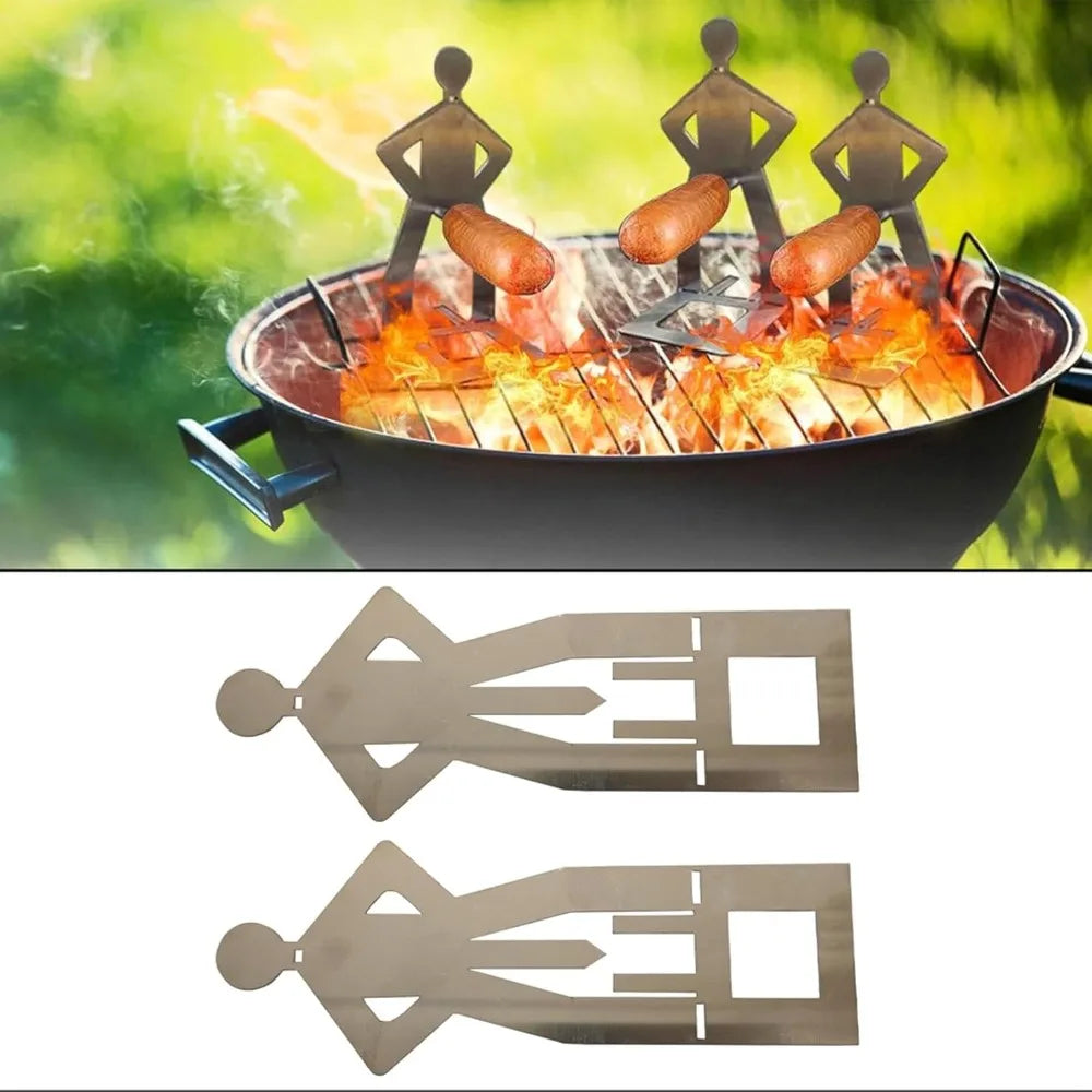 4 PCS Hot Dog Sausage Stand Holder Standing Man Sausage Barbecue Rack Reusable Stainless Steel Hotdog and Sausage Stand