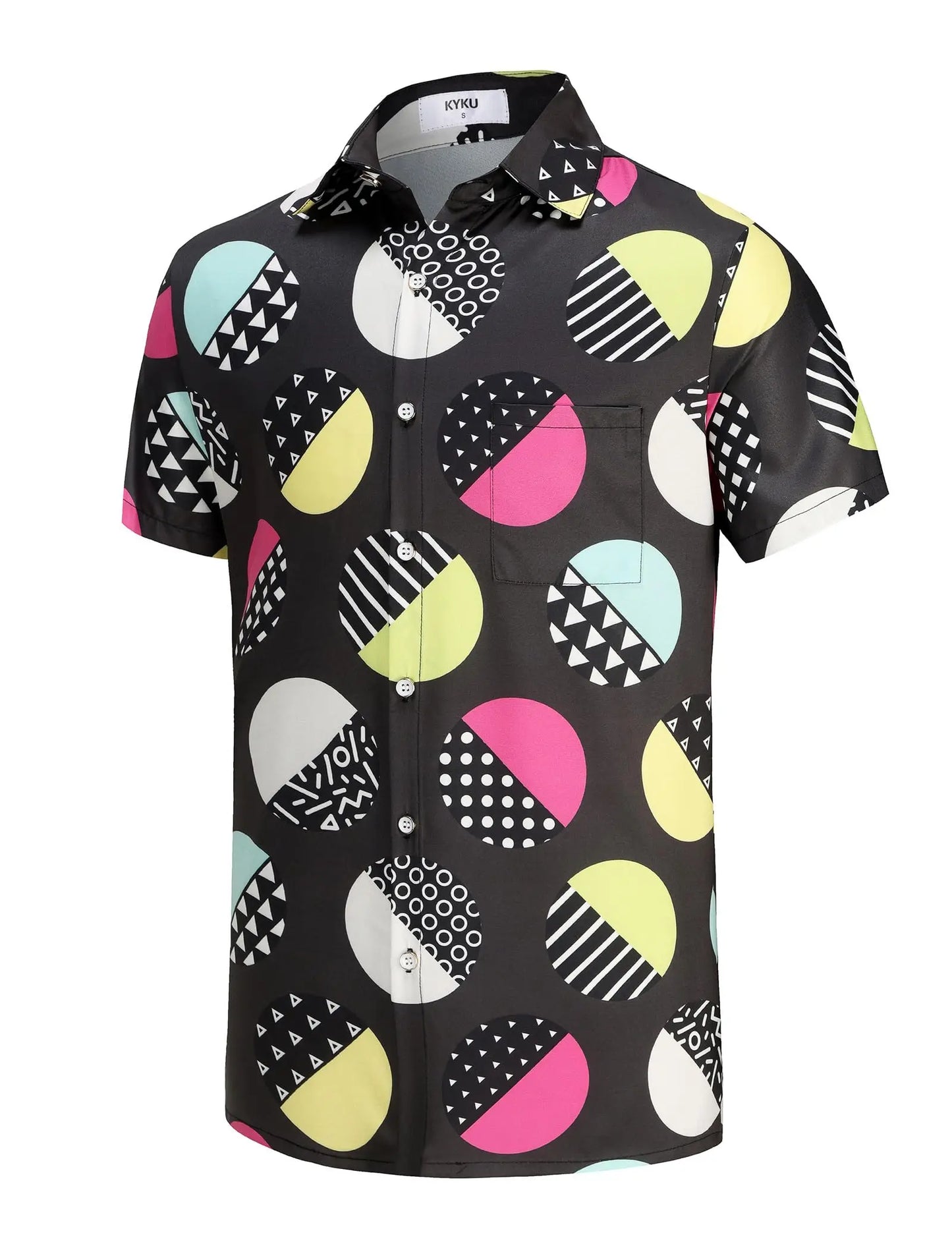 KYKU 80s Costume 90s Clothes Hawaiian Shirt for Men Button Down Shirts Short Sleeve Retro Disco Outfits