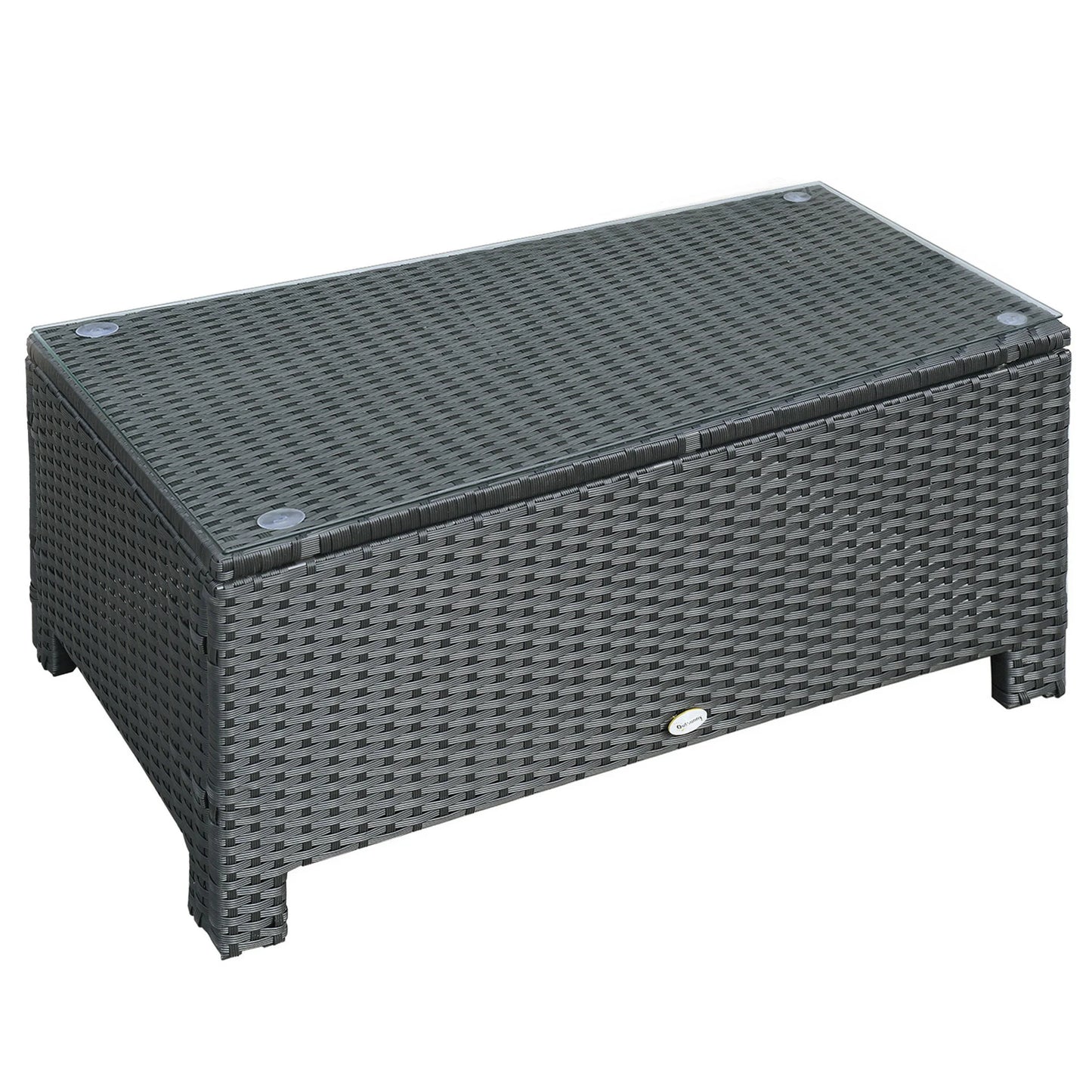 Rattan Wicker Coffee Table Patio Furniture w/ Glass Top Brown