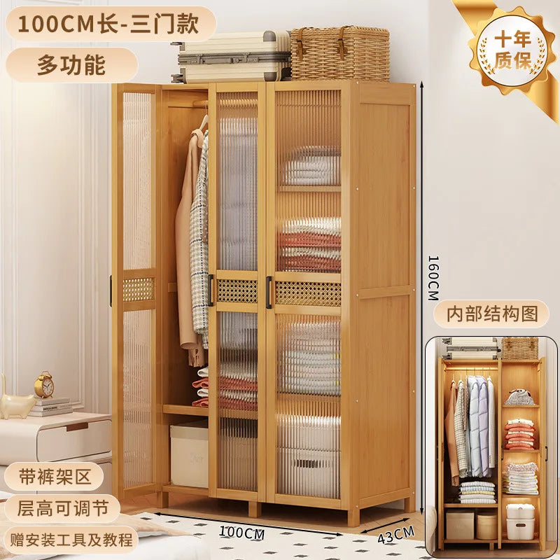 Wardrobe home bedroom simple wardrobe bamboo with door clothes storage cabinet modern simple dustproof storage cabinet
