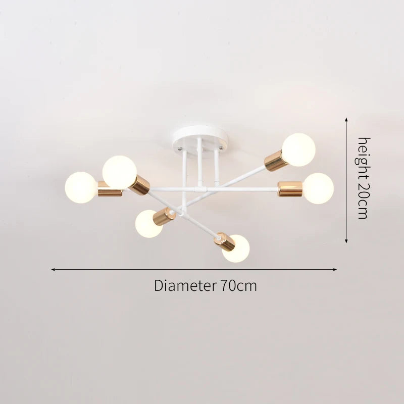 Retro Industrial Wrought Iron Material 6Heads LED Ceiling Lamp Home Luminaire Modern Living Room Light E27 Decoration Light