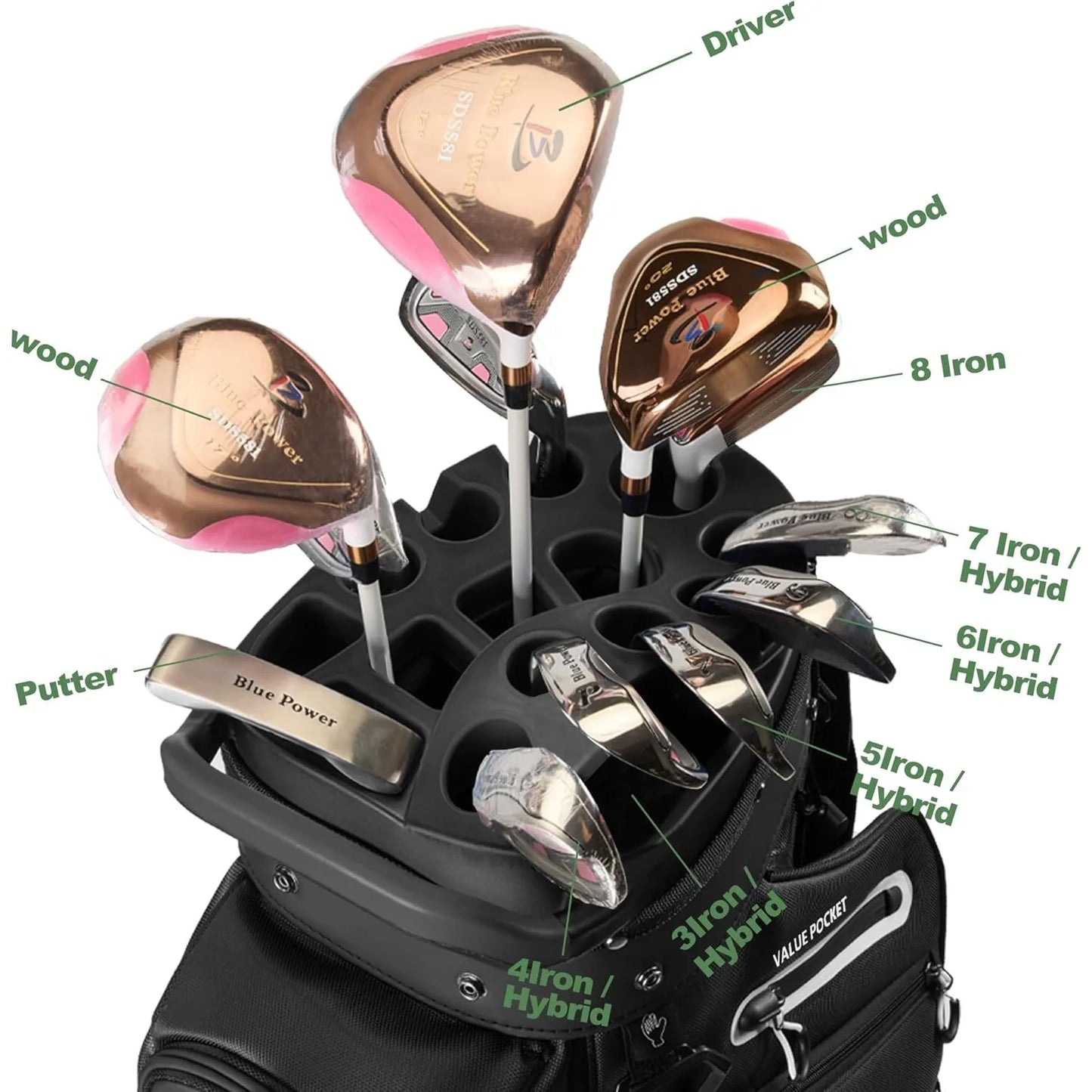 14-Way Golf Cart Bag, Premium Full Length Golf Bag for Men with Magnetic Leather Pocket, Handles and Rain Cover