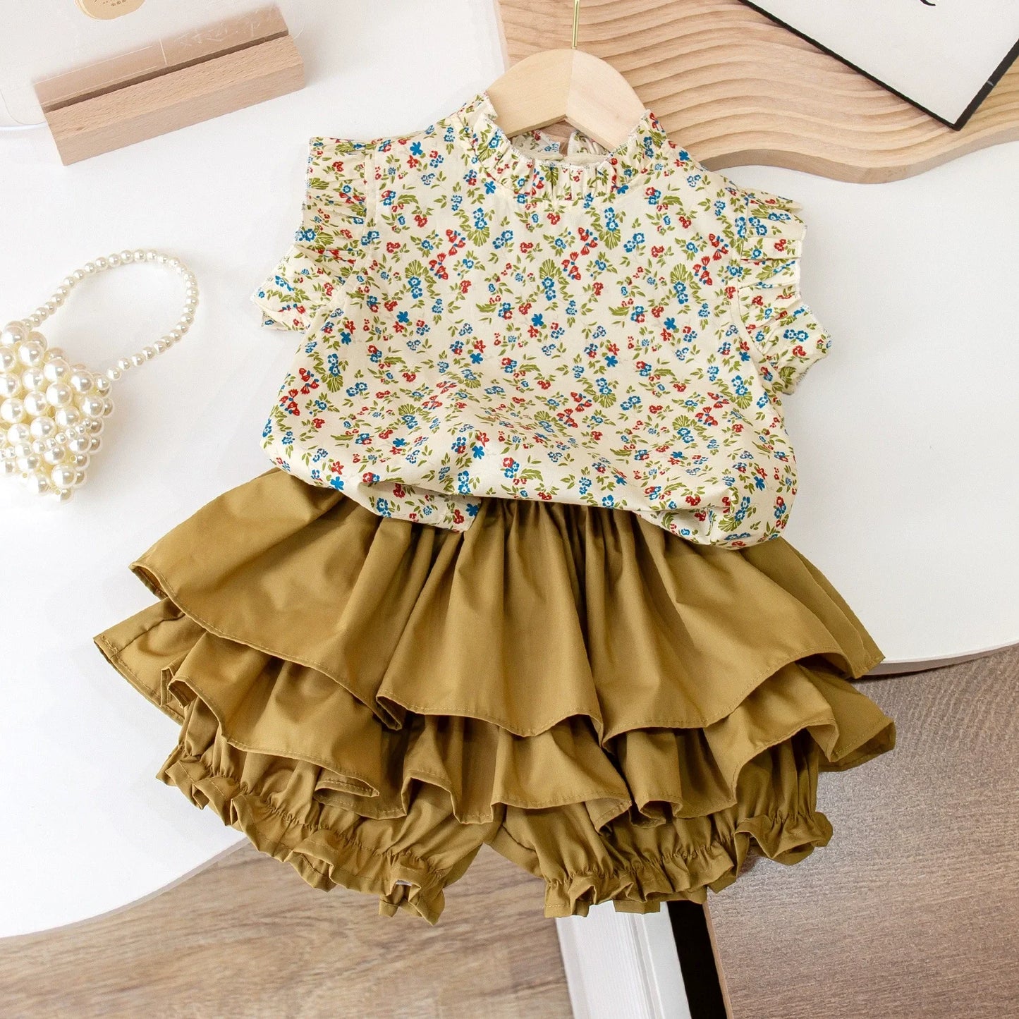 2024 New Girls' Suit Summer Children's Dress Baby Girl Fashionable Children's Top+Skirt Two-Piece Set