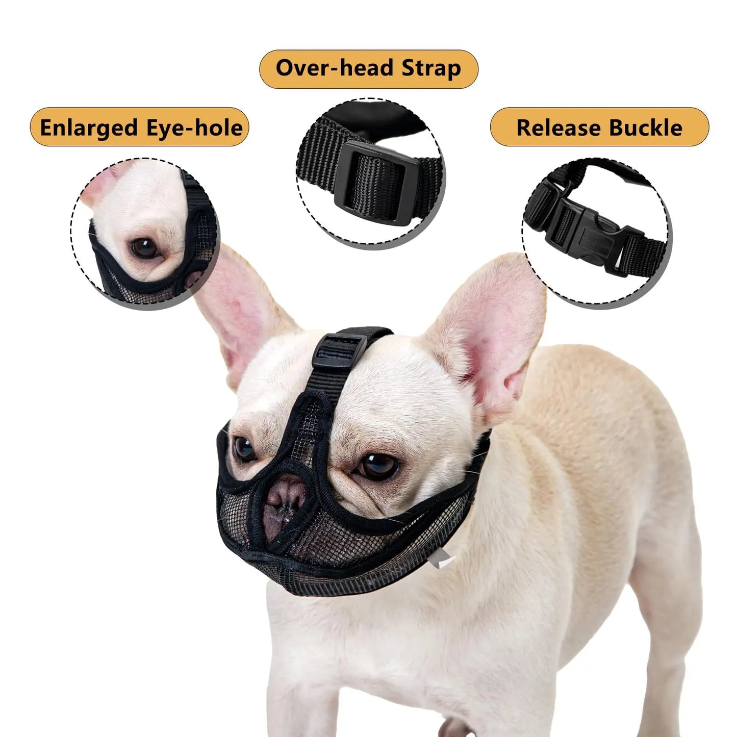 Pet dog mask, bulldog mask, short mouth dog anti-biting, anti-eating,anti-barking,adjustable,breathable,universal pet supplies