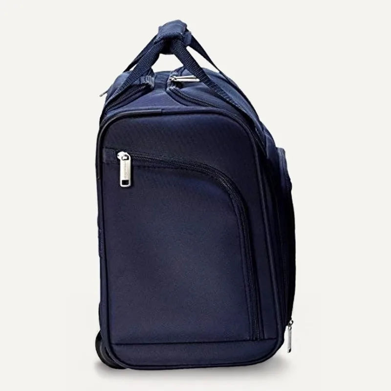 Underseat Carry-On Luggage With Wheels, 14-inch Rolling Travel Bag, Navy Blue