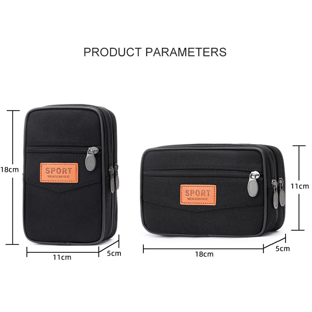 Men Outdoor Sports Waist Bag with Multi Pockets Canvas Change Pouch Coin Pocket Bag Zipper Coin Purse for Coins for Best Gift