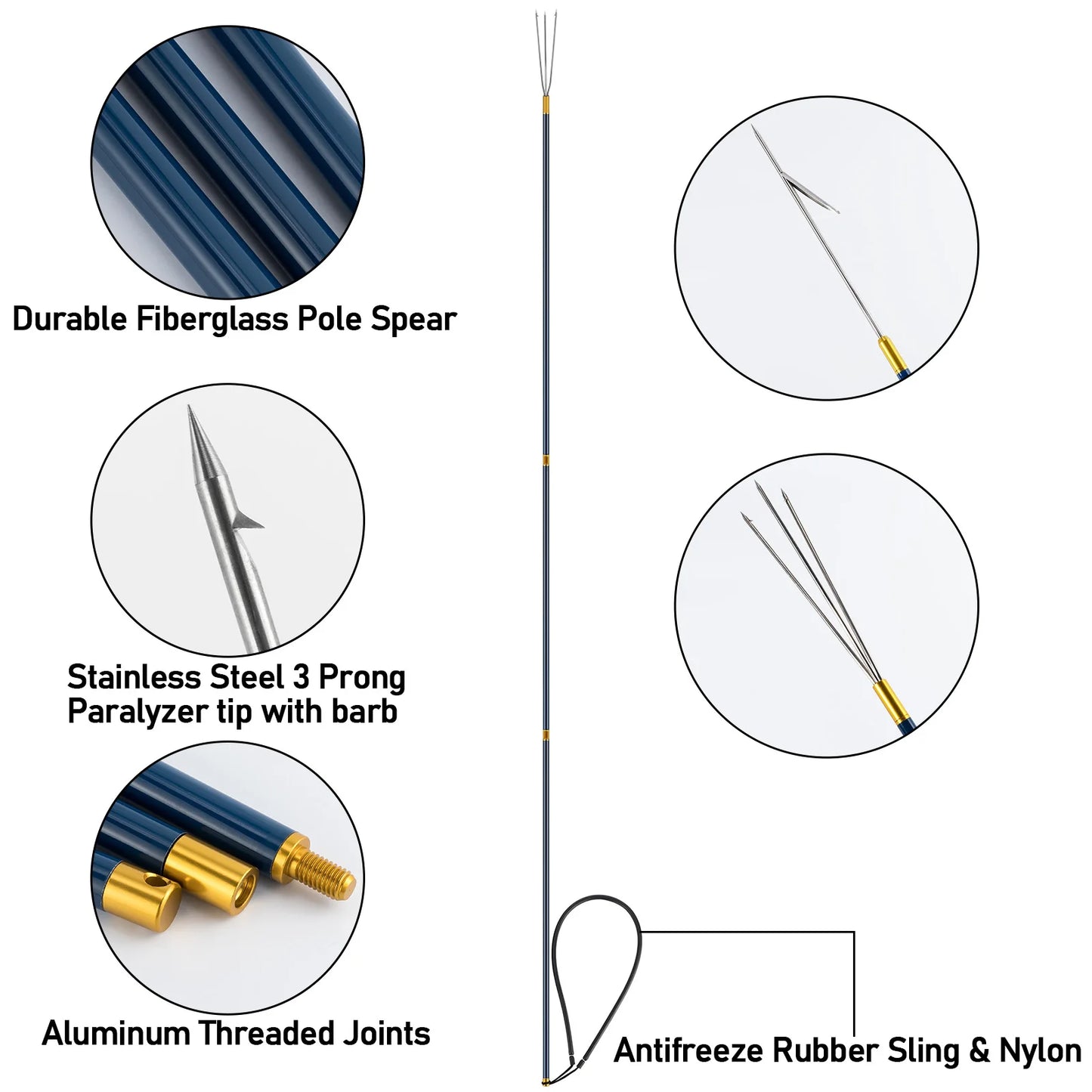 Spearfishing Kit Stainless Steel Fishing Stringer Harpoon Fish Buckle Fiberglass Hawaiian Sling Pole Spear Fishing Equipment