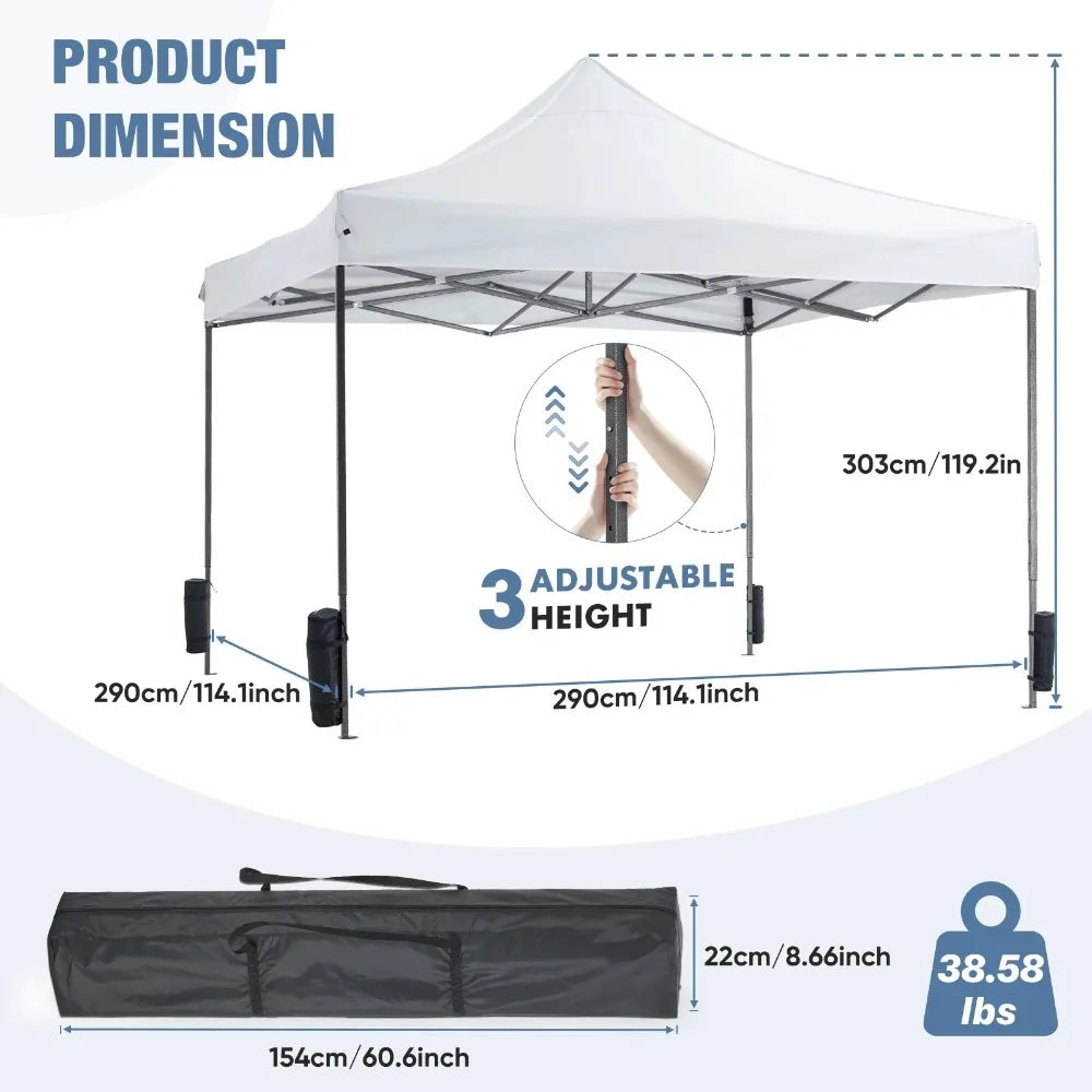 10x10 FT Pop Up Canopy Tent with Slant Legs and Carrying Bag, Easy Setup Outdoor Shelter for Patio, Garden, Beach, Bright White