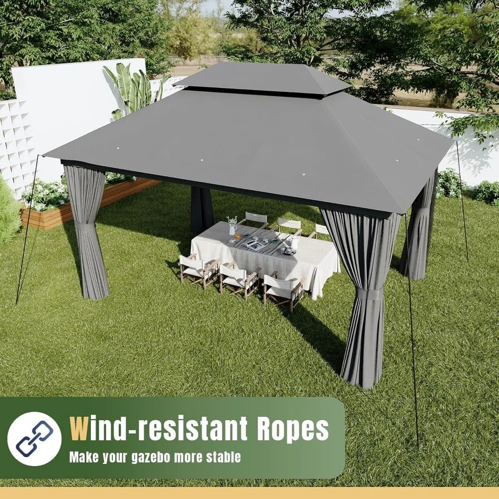 AOXUN Outdoor Gazebo for Patio 10x12, Metal Frame Canopy with Double Roofs, Heavy Duty Party Tent and Shelter with Mosquito Nett