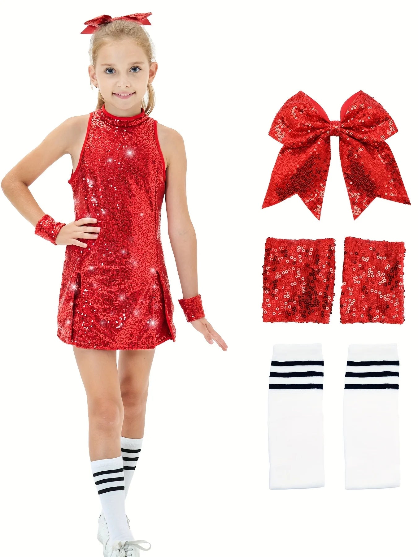 Jazz sequin dance costume girl modern dance performance costume 5pcs/set Kid hip hop sequin cheerleading Campus Party