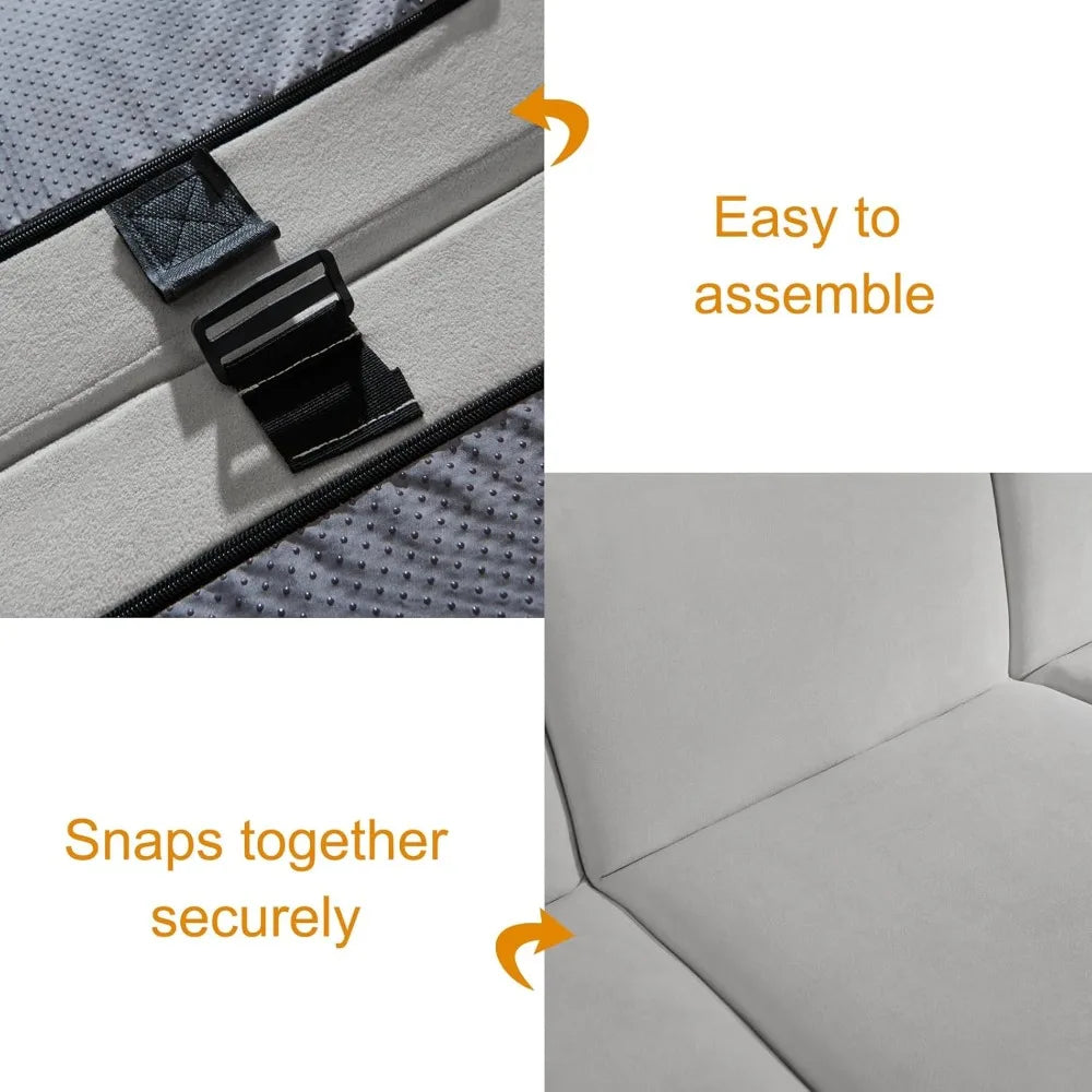 Modular Sectional Sofa,101" Grey Polyester 3-Seater Couch, Deep Seat & Wide Armrest, Perfect for Living Room & Apartment