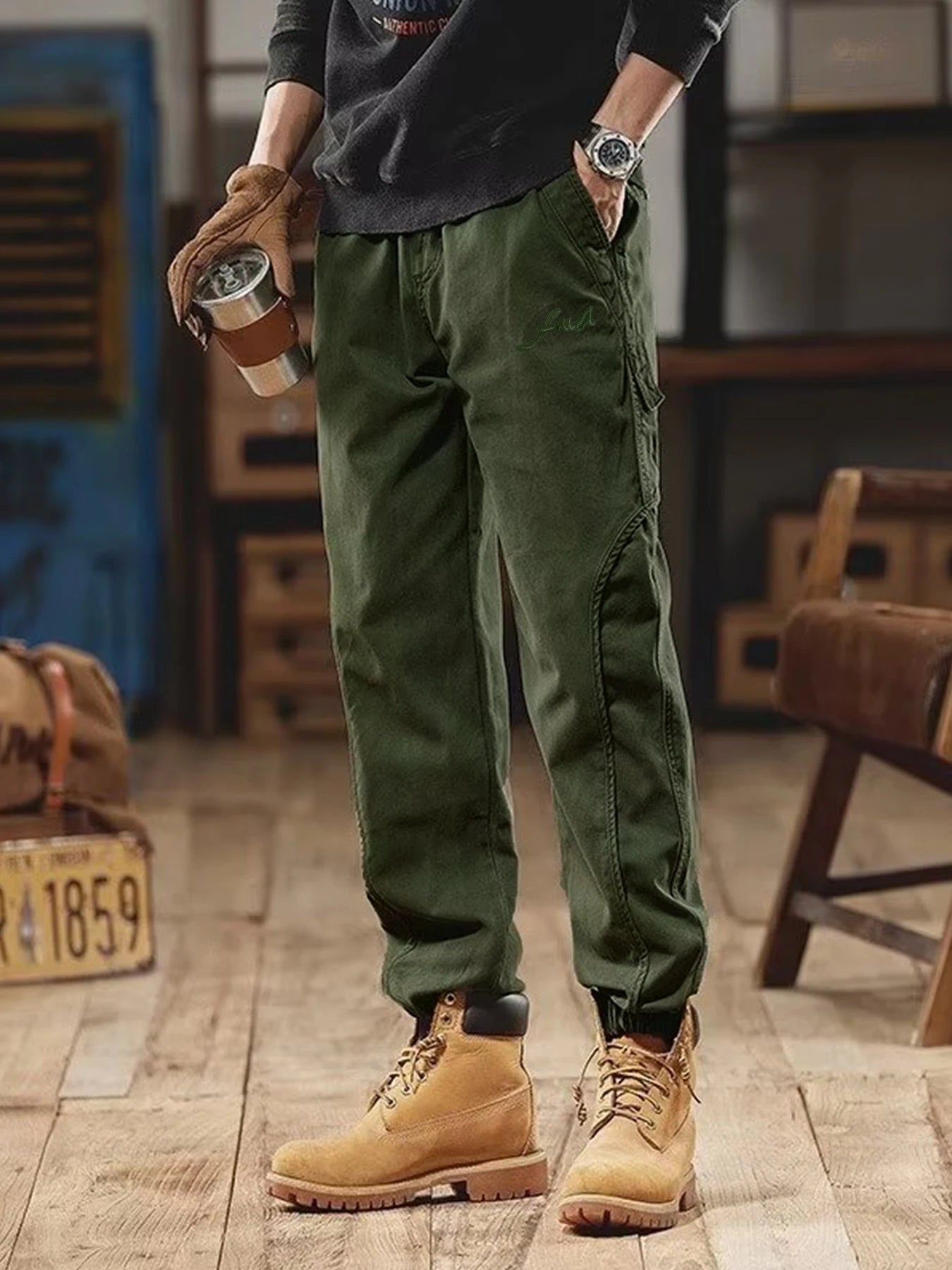 Multi Flap Pockets Men's Straight Leg Cargo Pants Loose Casual Outdoor Pants Men's Work Pants For Hiking Tactical
