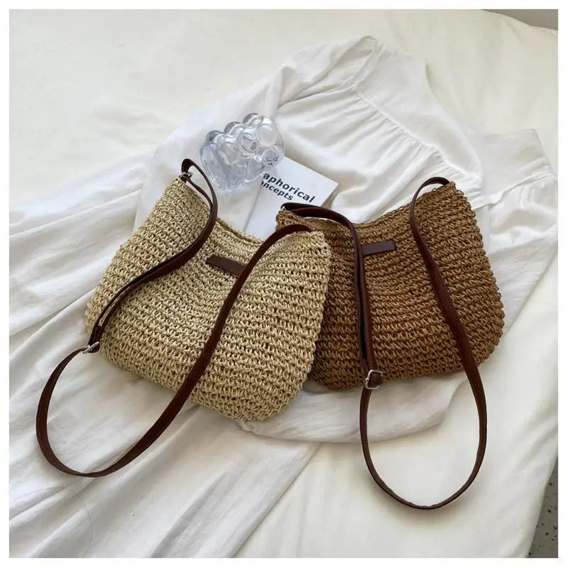 2025 Ladies Fashion Summer Straw Crossbody Bag Women Beach Holiday Shopping Woven Shoulder Handbag Messenger Purses For Bags