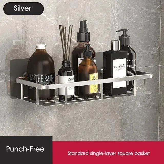 Bathroom Shelf Makeup Storage Organizer Aluminum Alloy Shampoo Rack Shower Shelf Bathroom Accessories No Drill Wall Shelf