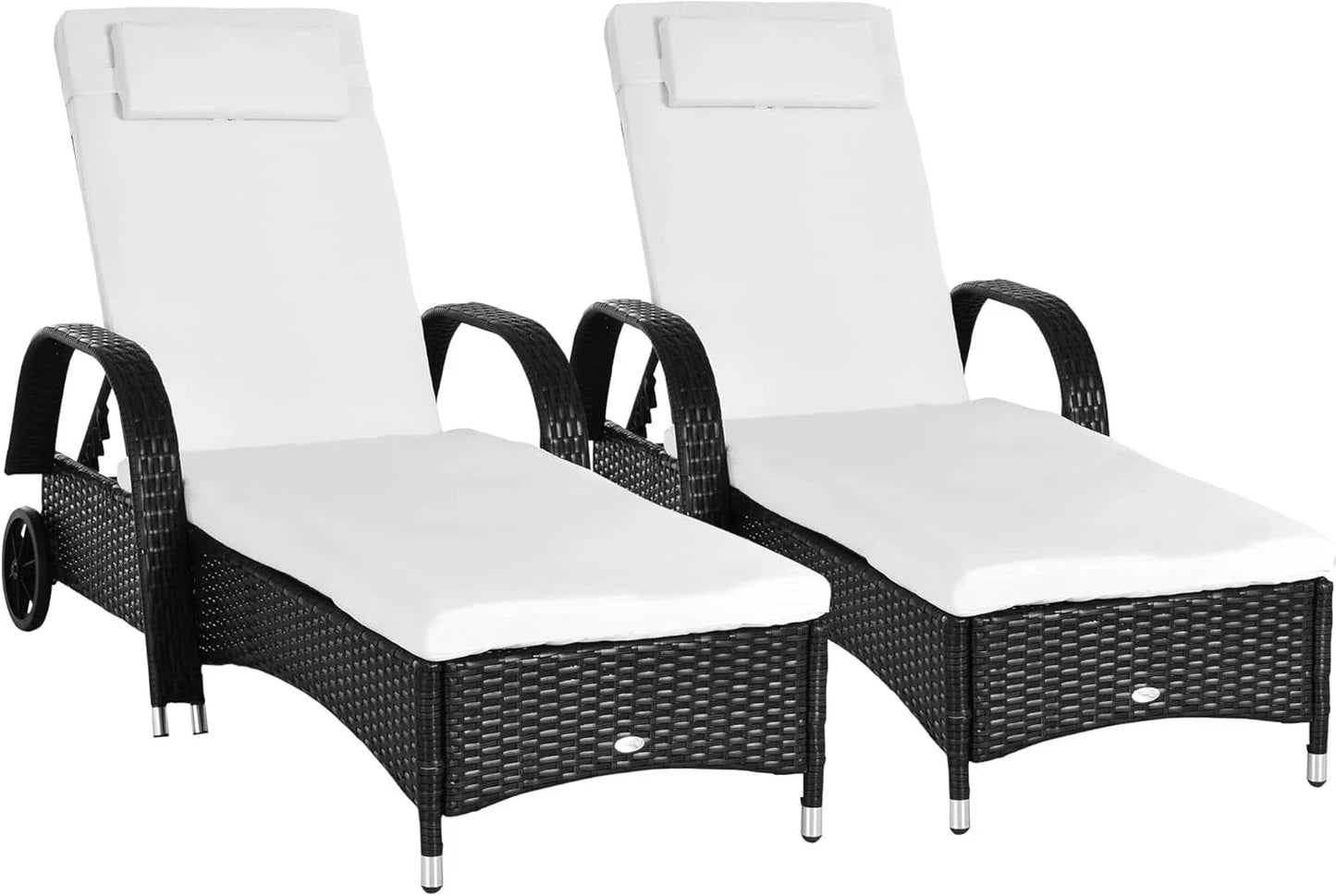 2PC Rattan Sun Lounger Recliner Bed Reclining Chair Patio Garden Outdoor Wicker Weave Adjustable Headrest