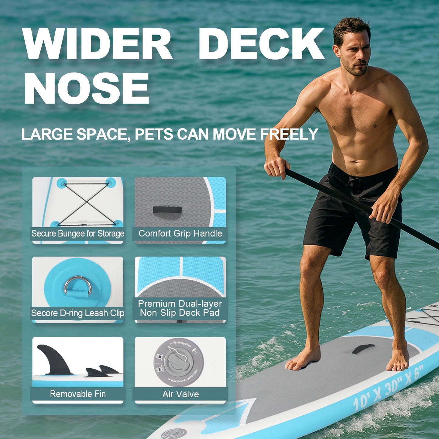 10ft Inflatable Stand Up Paddle Board for Adults, Anti-Slip EVA Deck, SUP Board with Accessories
