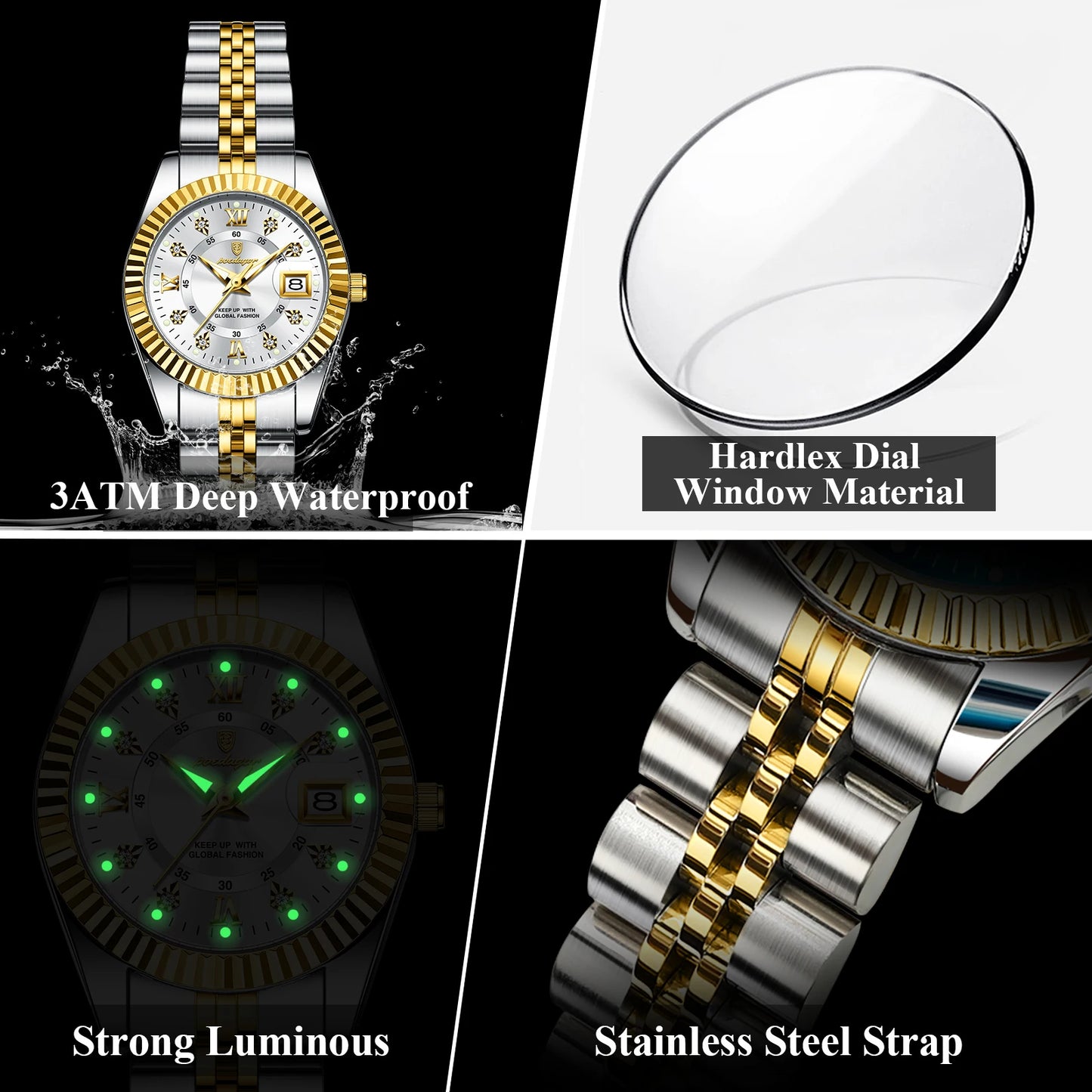 POEDAGAR Luxury Women's Watches Waterproof Luminous Date Ladies Wristwatch Stainless Steel Elegant Quartz Watch For Women Reloj