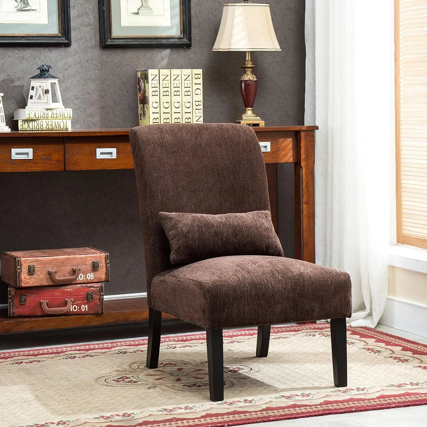 Pisano Teal Fabric Armless Contemporary Accent Chair with Kidney Pillow