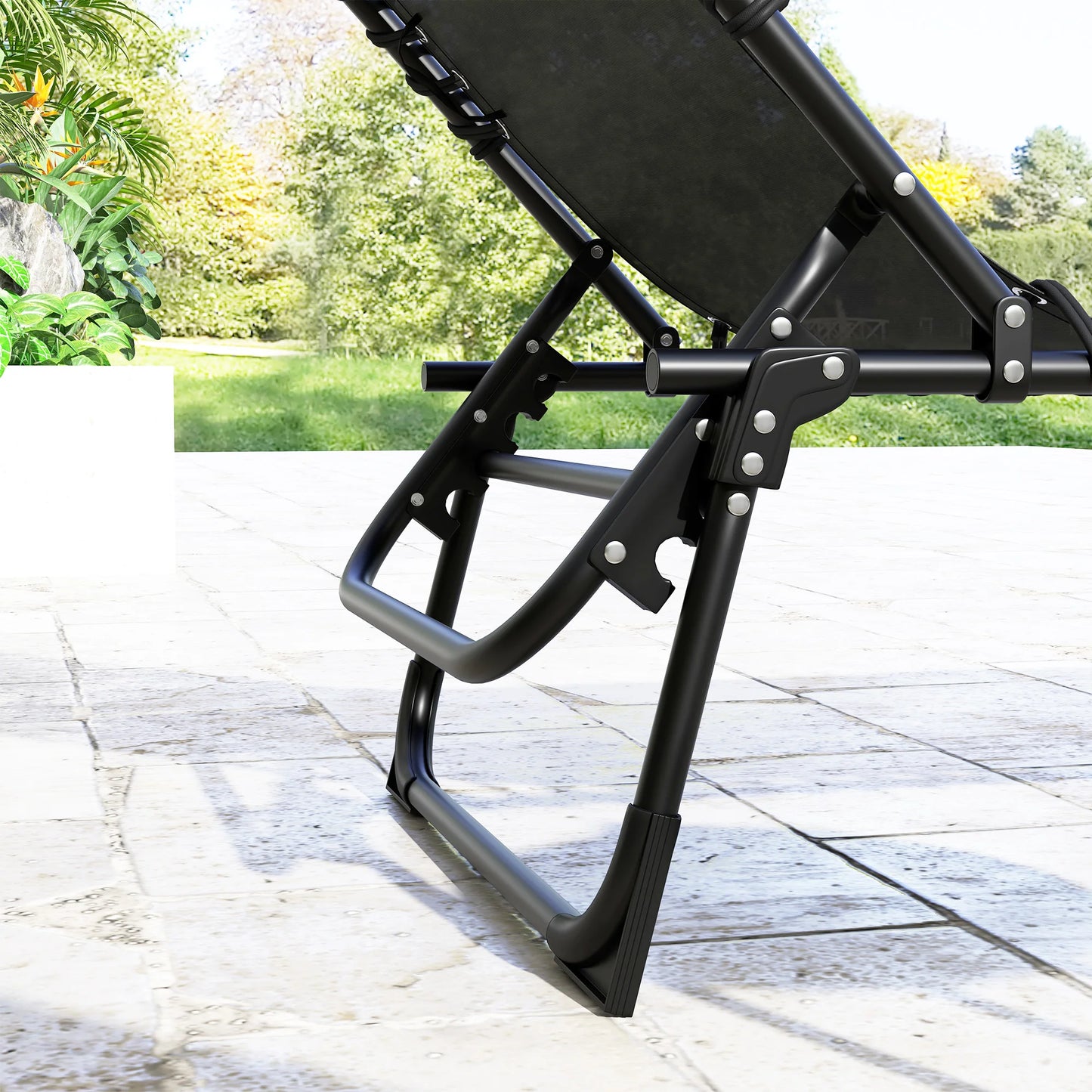 Outsunny 2 Piece Sun Lounger, Outdoor 4 Level Backrest Reclining Chaise Chair, Steel Frame Recliner Chair