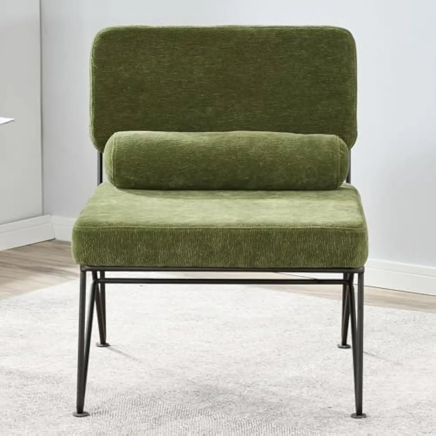 Armless Mid Century Modern Simple Accent Chair, Comfy Chenille Upholstered Living Room Chairs with Sturdy Metal Frame, Lounge R
