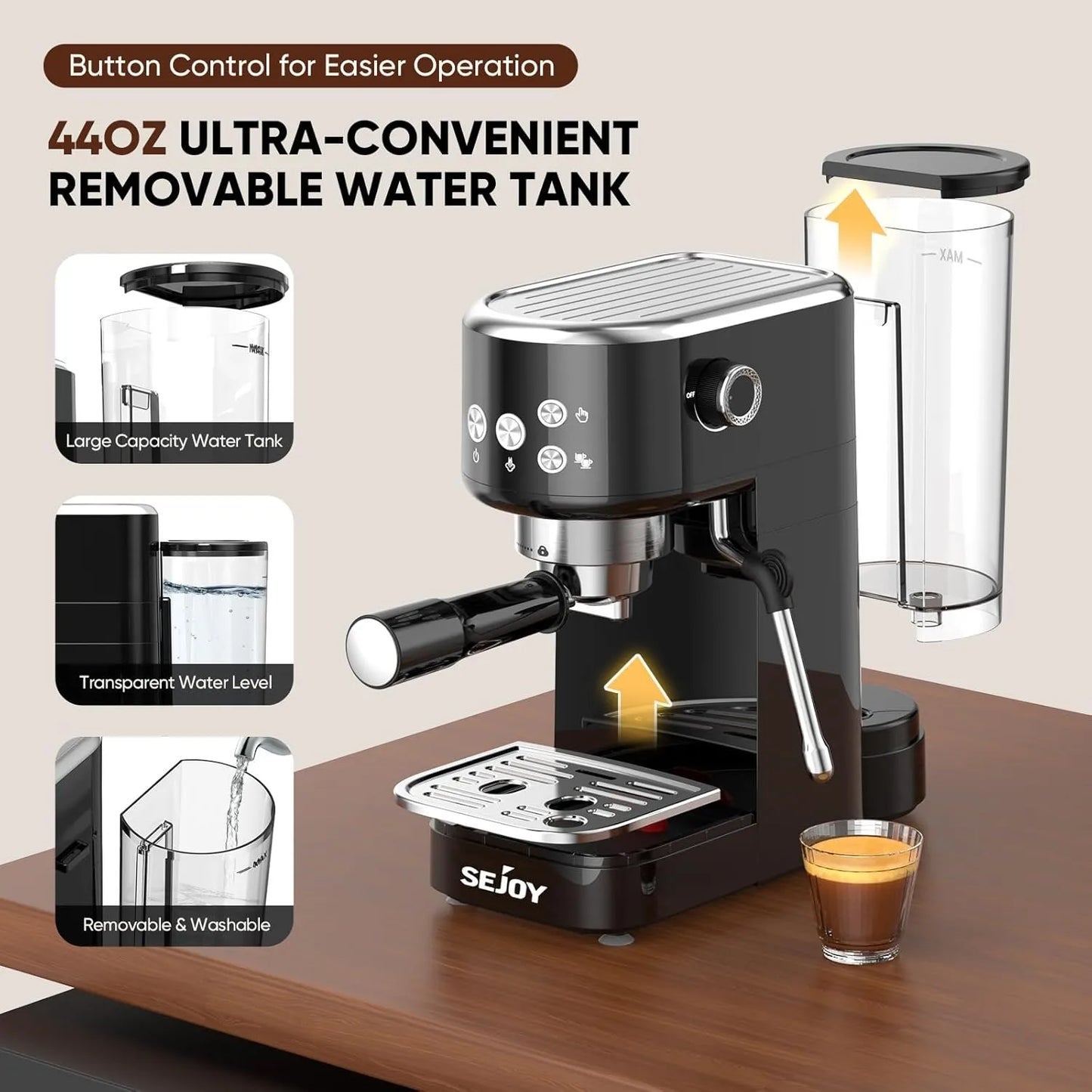 Sejoy Espresso Machine 20 Bar Espresso Coffee Maker Cappuccino Machine w/ Steam Wand