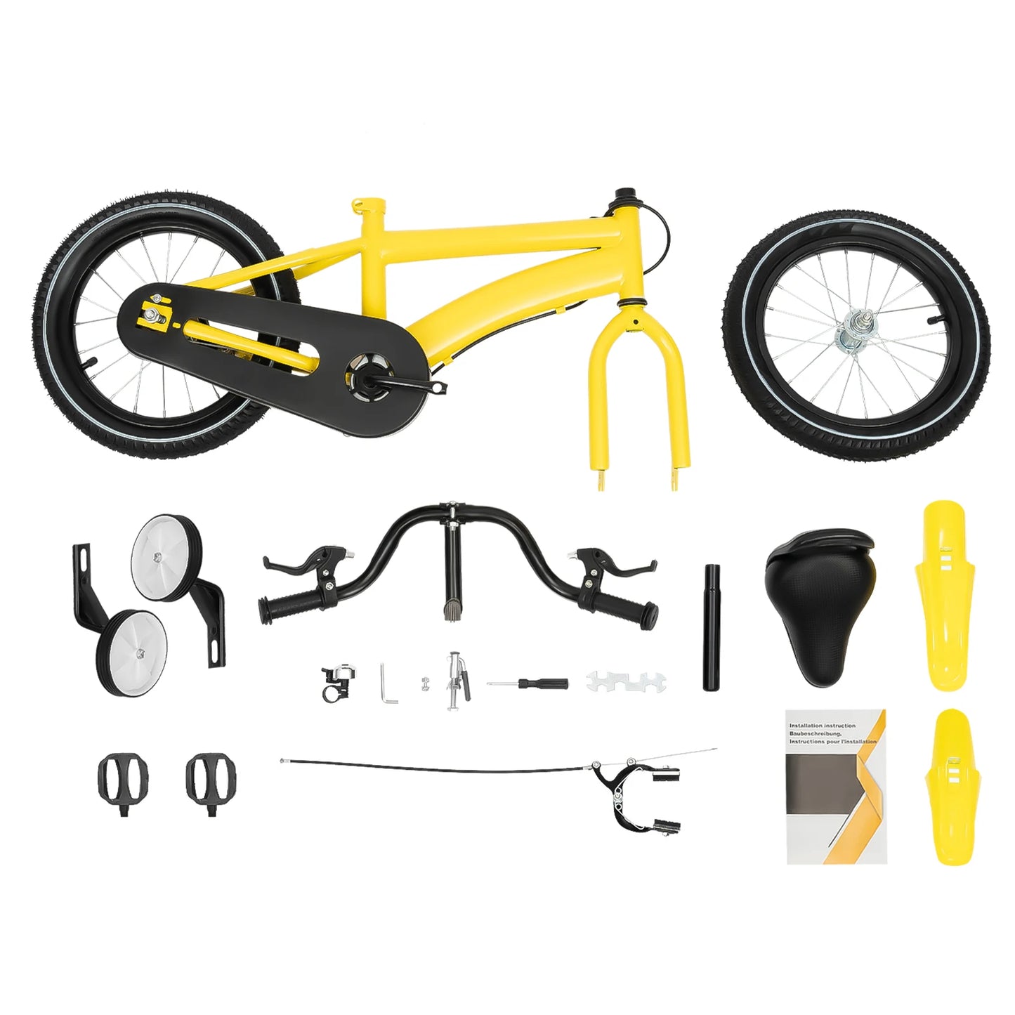 14'' Children's Bicycle,Kid's Learning Bike W/ 2 Training Wheels for 3-7 Years,Carbon Steel Bicycle,Red/White/Blue/Yellow