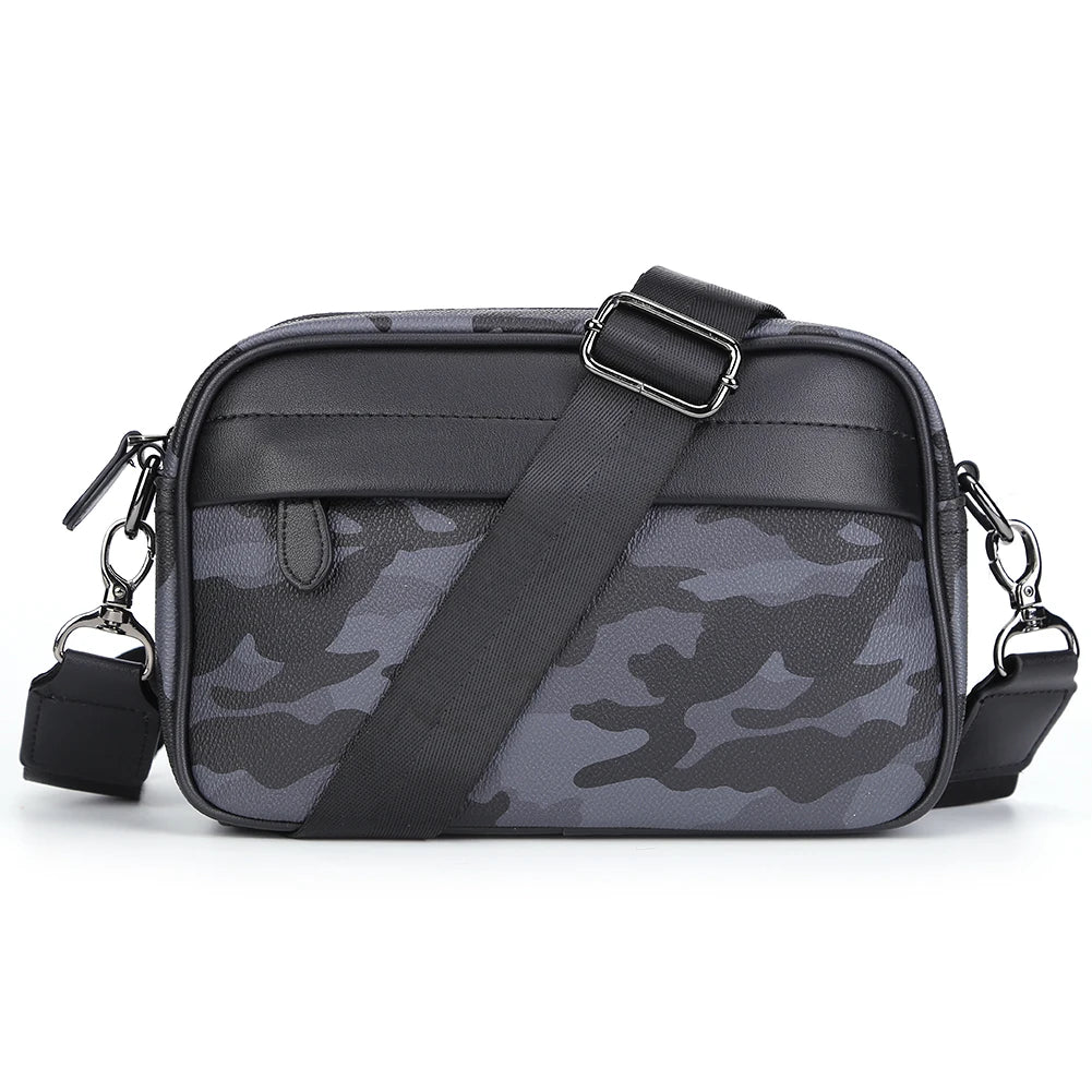 Casual Business Male Messenger Bag Classic Pattern Fashion Crossbody Bag Wide Strap Small Square for Travel Work Male Sling Bags