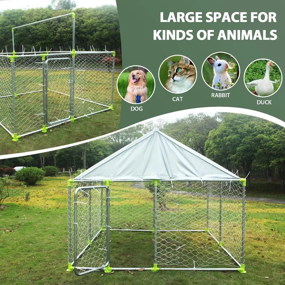 Very /7.5'x7.5' Large Outdoor Dog Kennel With Roof,Large Dog Run Enclosure,Heavy Duty Outside Dog House, Waterproof UV-Resistant
