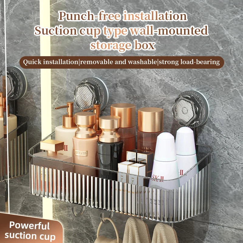 Bathroom Transparent Rack Shelf No Hole Required Multi-function Storage Organization Shelve Toiletries Suction Cup Storage Rack