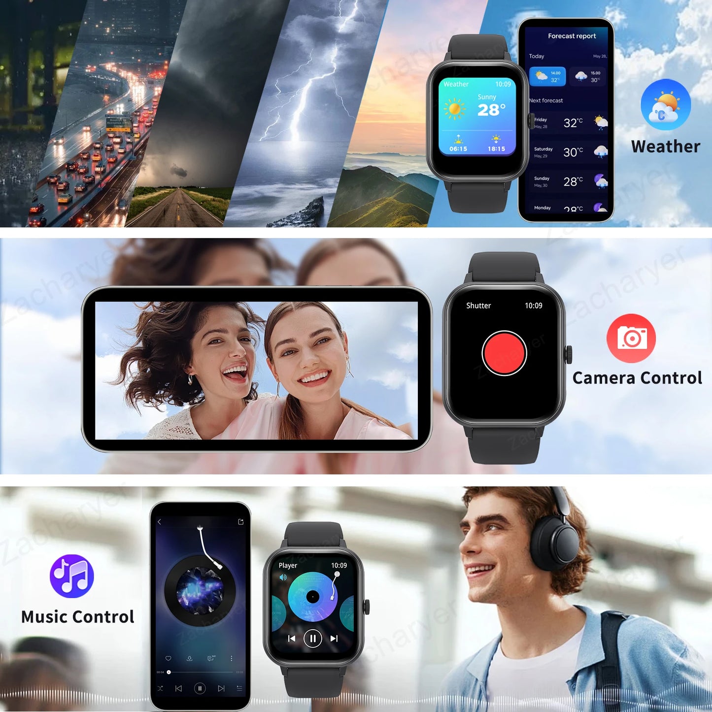 Smart watch, wireless calling/dial, multi-Sport mode, calling reminder and rejection, SMS reminder,for iPhone/Andriod