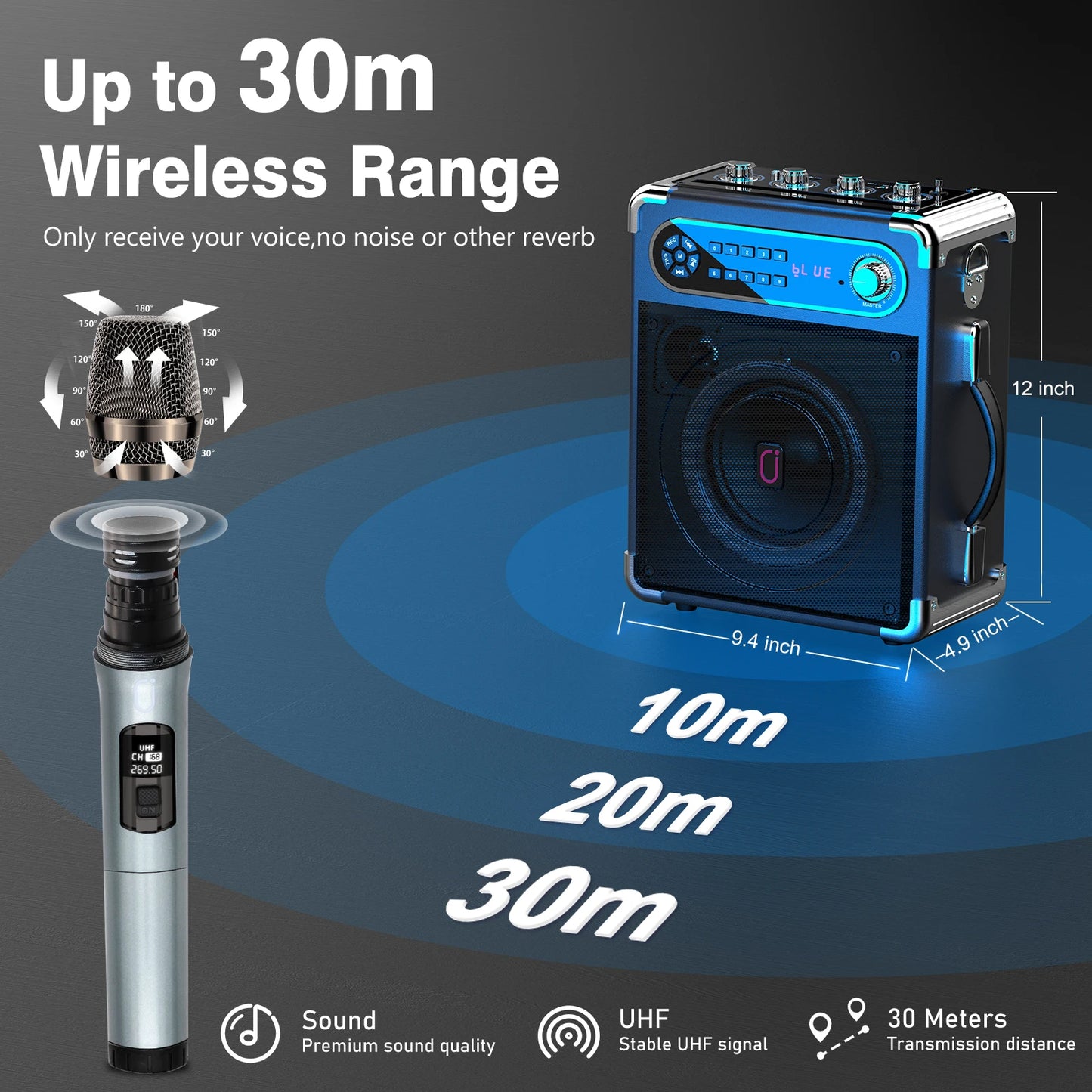 FanFun Wireless Outdoor Speaker, Portable Speaker with Microphone, Colorful DJ Light, Dual Microphone Jacks, TF Card Compatible