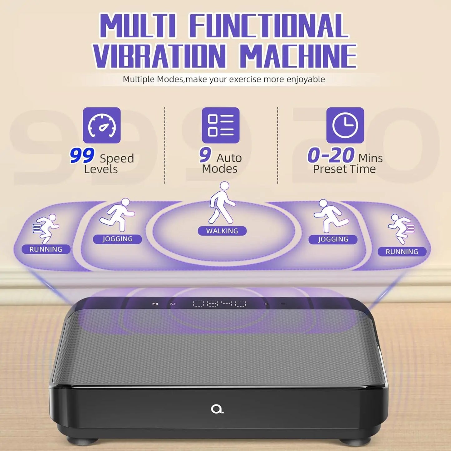 Vibration Plate Exercise Machine,Bluetooth Power Vibrate Fitness Platform,9 Modes Home Vibration Plate for Lymphatic Drainage,Wh