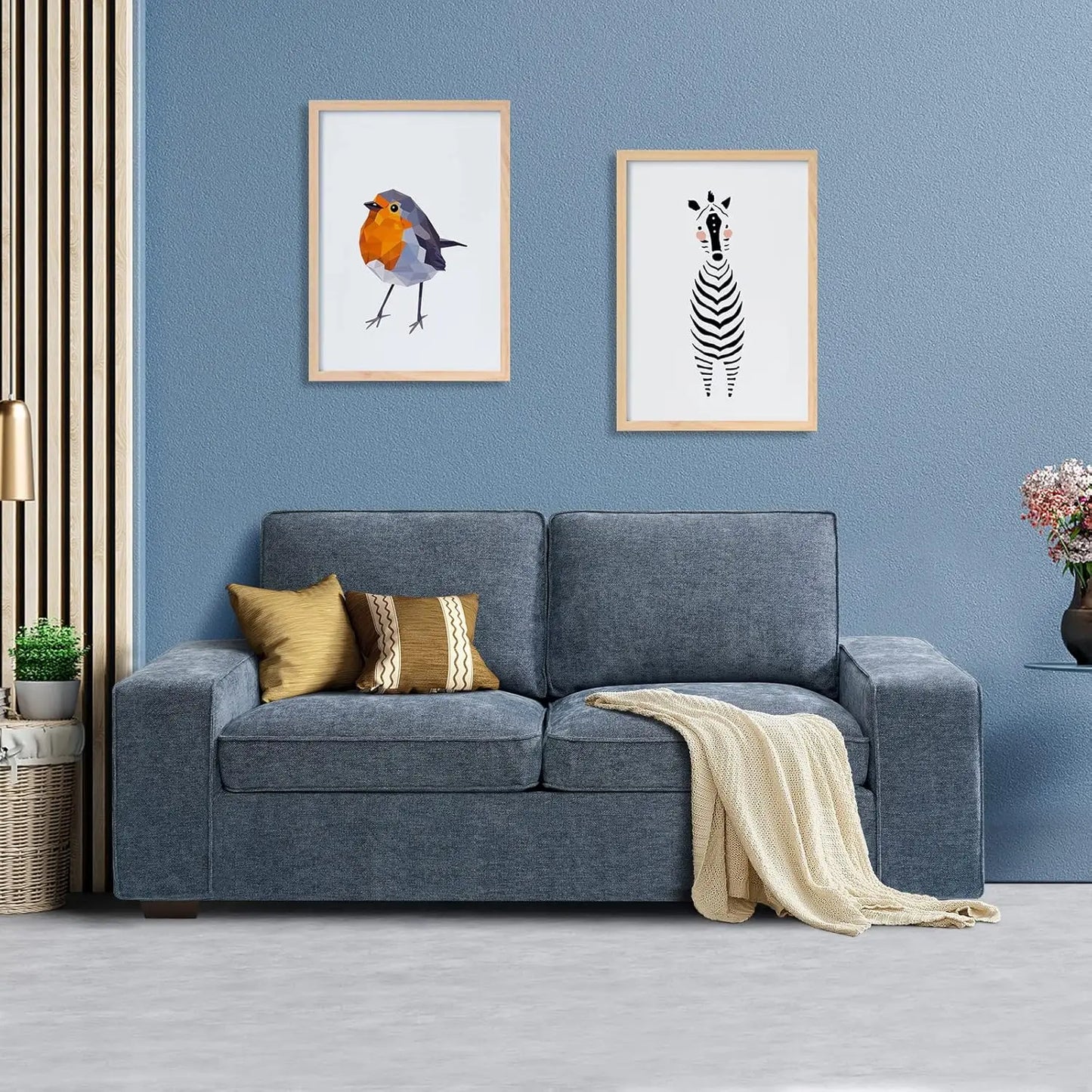88.58" Modern Sofas Couches for Living Room, Chenille Sofas & couches with Square Armrest, Removable Low-Back Sofa Cushion and