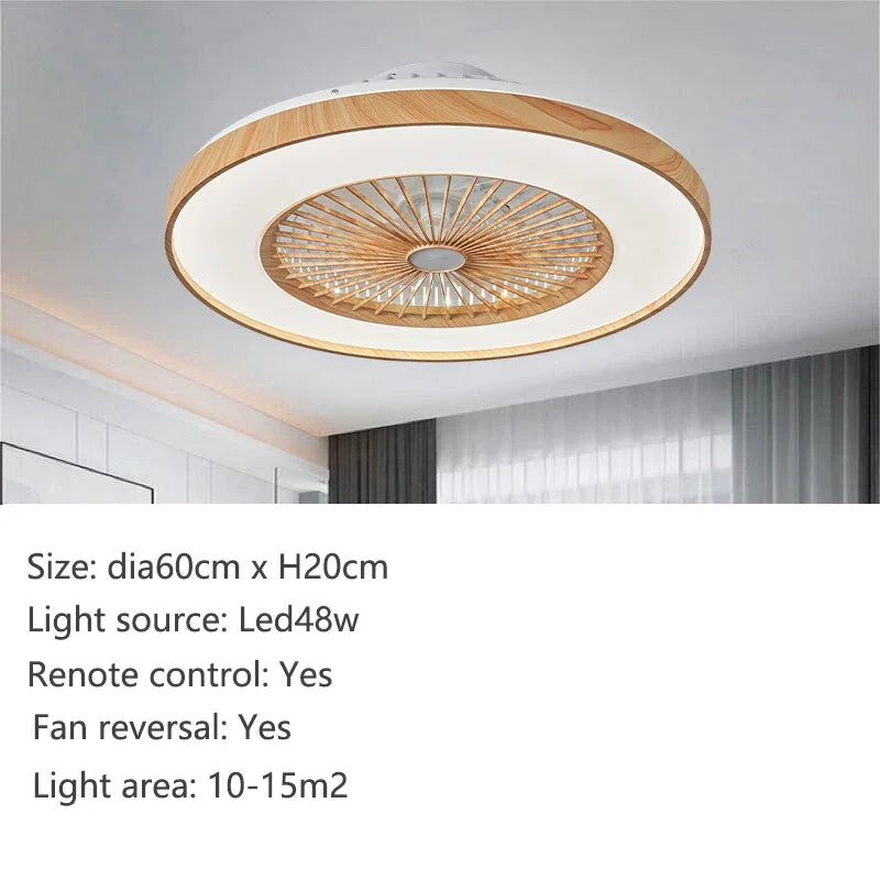 Living room fan 60cm ceiling mounted fan APP wood grain color electric fan pendant light dining room bedroom decorative light