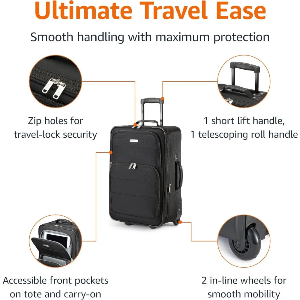 Luggage Sets, One 23-Inch Carry On Softside Suitcase and One 15-Inch Tote Bag, Suitcase With Wheels, Expandable Extra Space