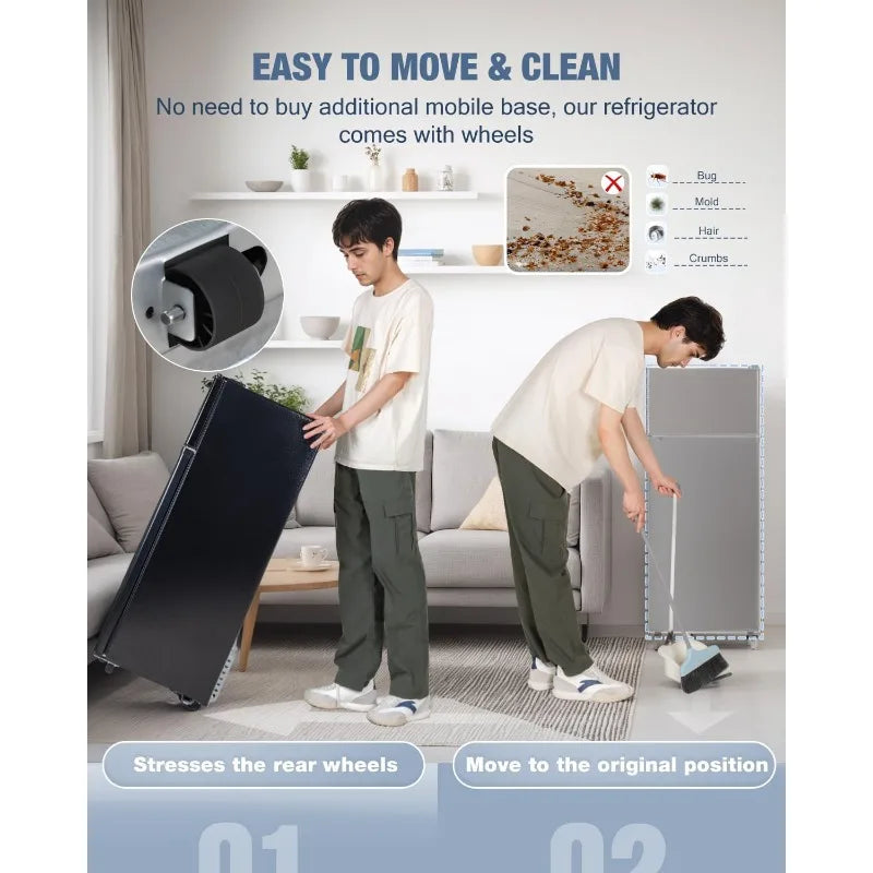 Double Door Refrigerator with Freezer, 4.5 Cu.Ft, Small Fridge with Freezer, 7 Settings Temperature Adjustable,Mini Refrigerator