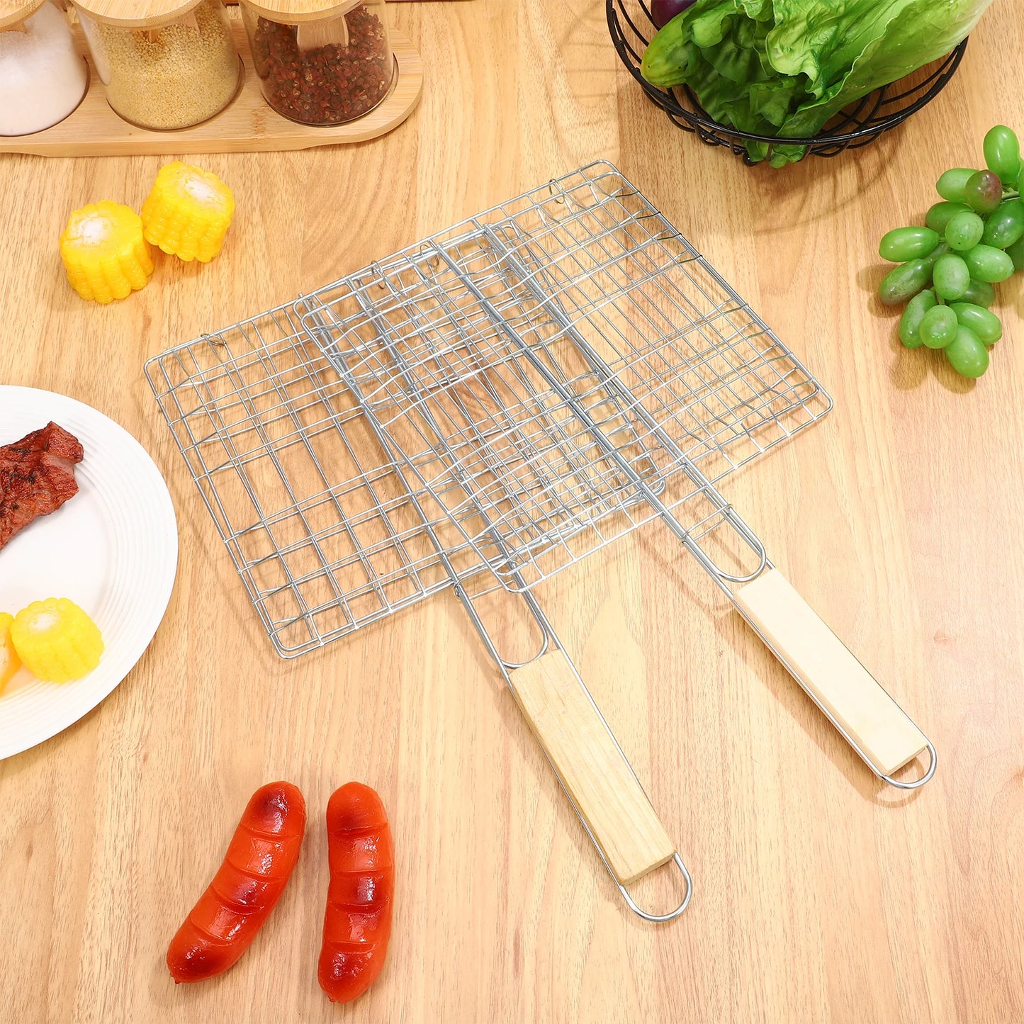 2pcs Stainless Steel BBQ Grill Foldable Nonstick Square Picnic Supplies Outdoor Barbecue Accessories Easy Clean Durable Kitchen
