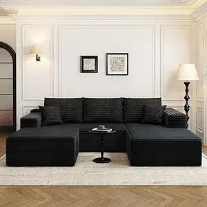 107.5" Cloud Modular Sectional Sofa with 1 Ottoman,Modern Minimalist Upholstered Couches, Comfort U Shaped Sofa for Living Room,