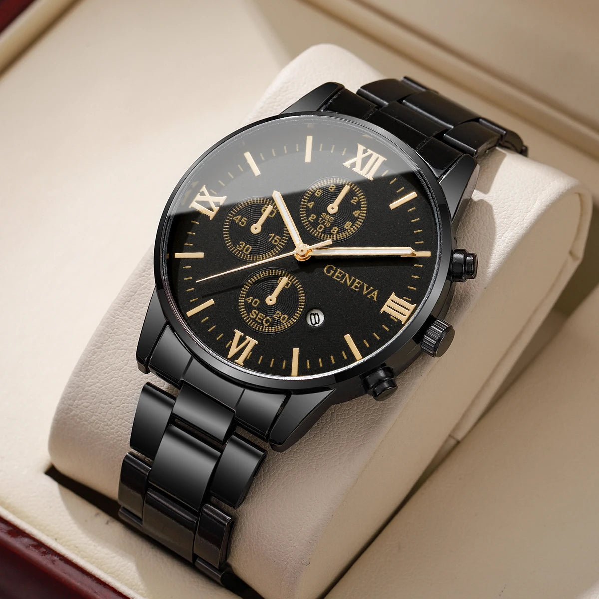 Luxury Mens Business Watches Fashion Roma Dial Men Quartz Watch Calendar Wristwatches for Man Clock Reloj Hombre(Without Box)