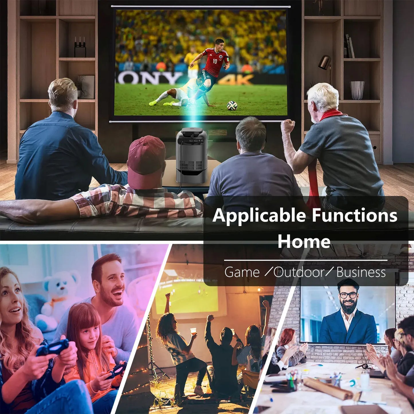 Portable Projector Android Native 1080p Support 4K Built in Stand WiFi and Bluetooth for Home Theater with HDMI USB Model:TS1