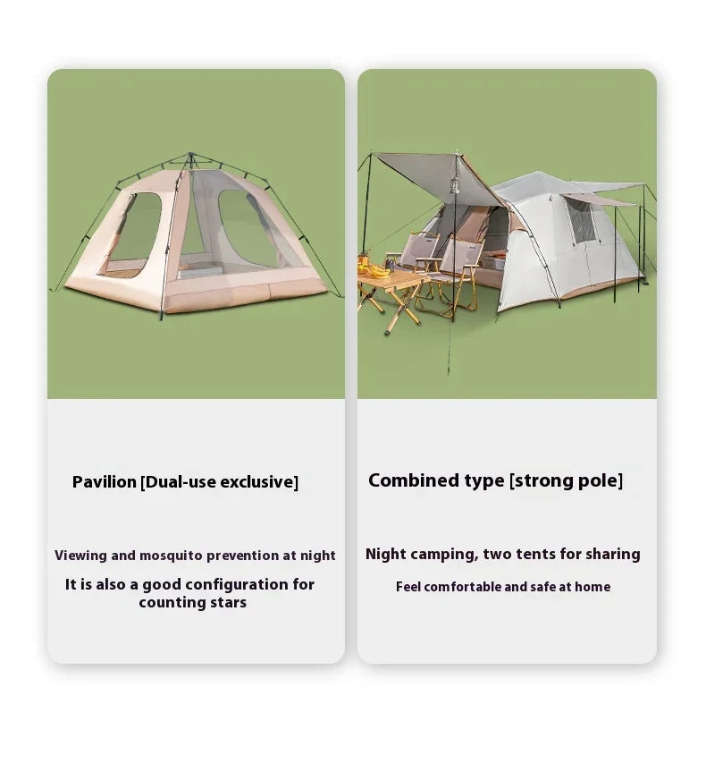 Automatic Family Camping Tent, One Room Two Hall Outdoor Picnic Shelter with Sunshade and Rainproof Function