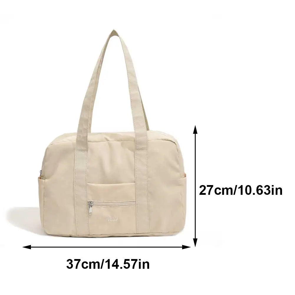 Unisex Travel Shoulder Bag Solid Color Travel Carry-On Handbag Multi-Pocket Lightweight Tote Handbag Outdoor Short Trip Bag