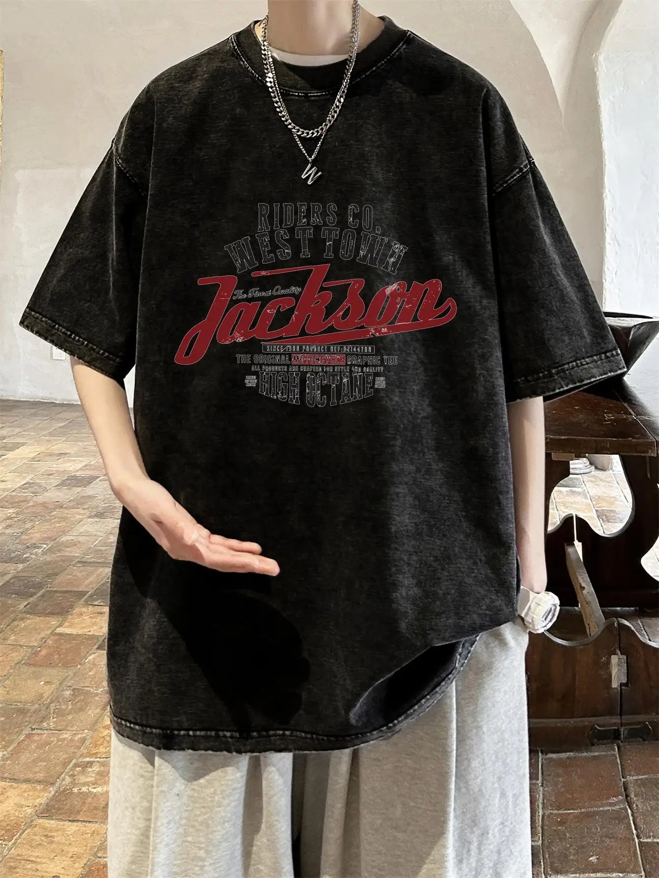 Vintage Washed Men's Letter Graphic T-Shirts Loose 100% Cotton Y2k Clothing Short Sleeve Crew Neck Tee Male Tops Summer Harajuku
