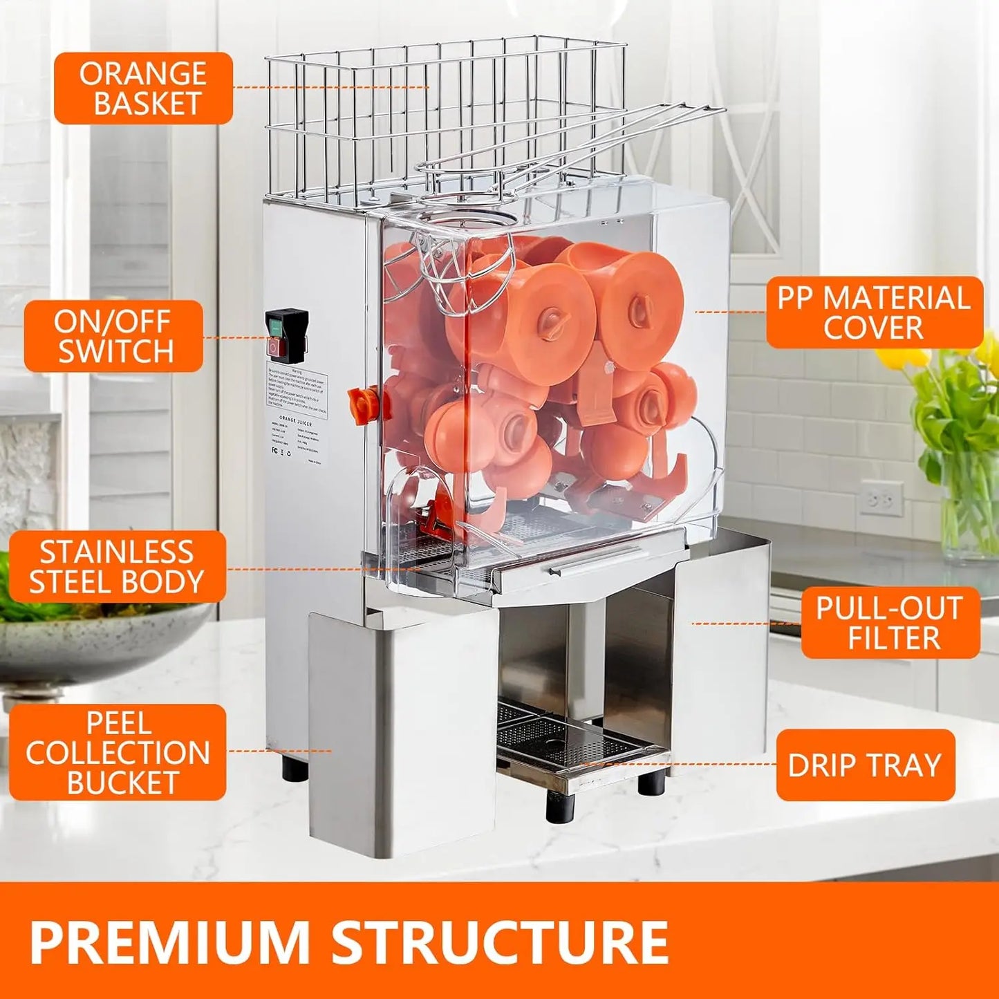 Commercial Juicer Machine, 110V 120W Orange Squeezer for 22-30 per Minute, Electric Orange Juice Machine, For Juice Lovers