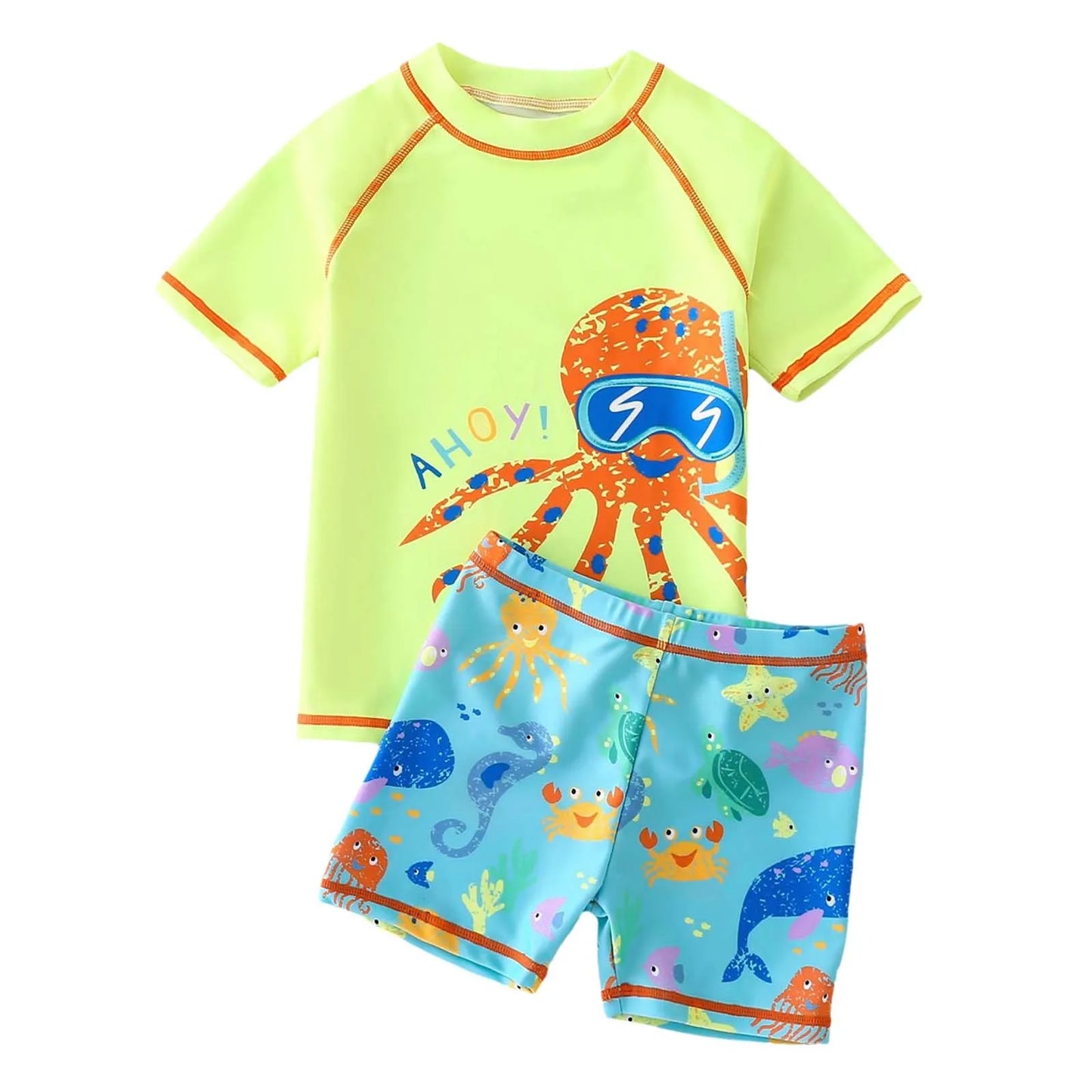 Little Boy Swimming Costume One-Piece Small Octopus Cartoon Cute Pattern Spa Swimming Costume Short-Sleeve Swimsuit For Boys