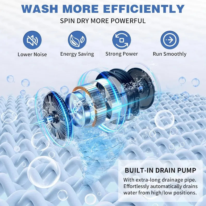 Winado Full Automatic Washing Machine, 15.6Lbs Top Load Portable Washer with Drain Pump, 10 Wash Programs 8 Water Level Washer